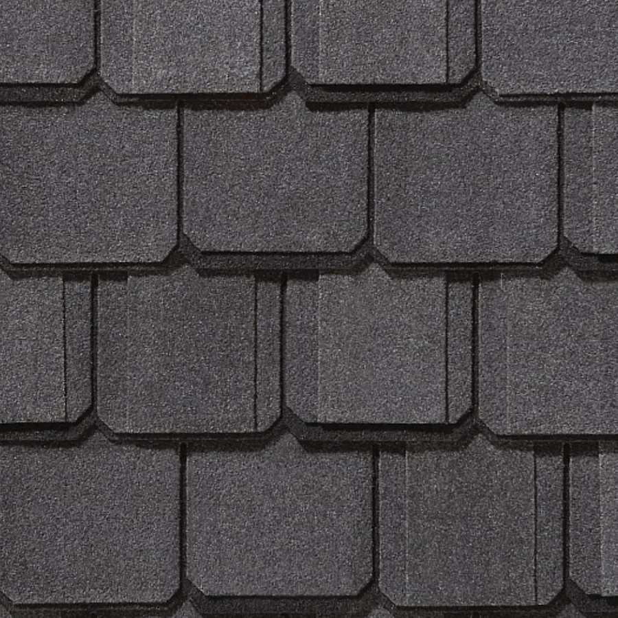 Close-up of grey designer laminate asphalt shingles