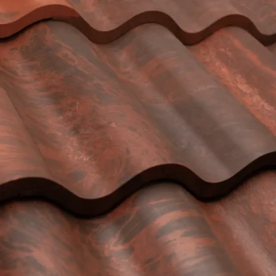 Close-up of terracotta composite barrel tiles